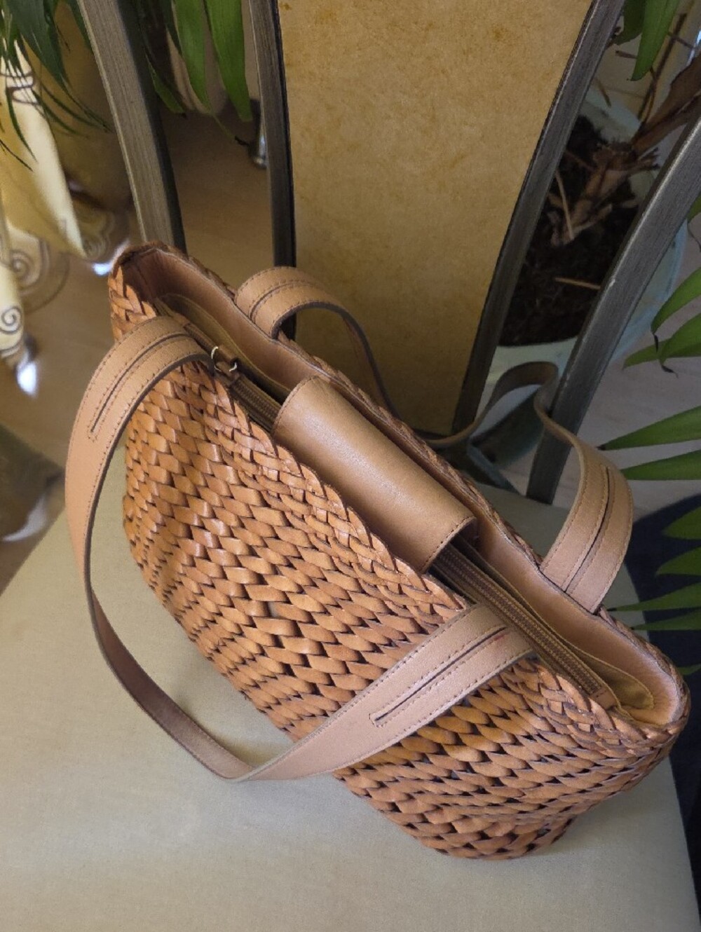 Fossil Woven Leather Tote Bag in Tan - Picture 5 of 11
